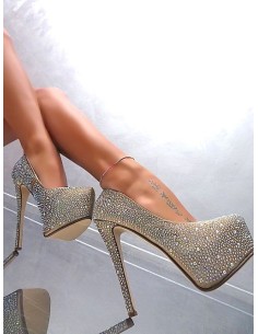 Sweet Shoes Original High Heels Classic Platform Crystals Pumps Beige