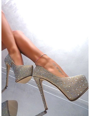 Sweet Shoes Original High Heels Classic Platform Crystals Pumps Beige