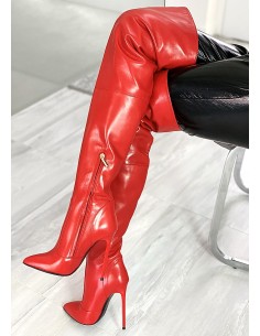 1969 Made in Italy Stiletto High Heels Leather Overknee Pigalle Boots Red