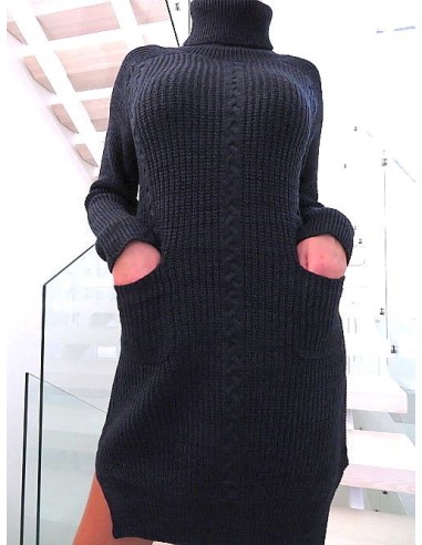 Moni & Co Original Turtle Neck Stretch Wool Dress Blue Black