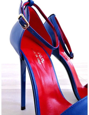 1969 Made in Italy Stiletto High Heels Pigalle Style Leather Sandals Blue