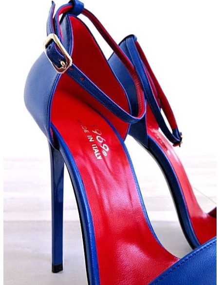 1969 Made in Italy Stiletto High Heels Pigalle Style Leather Sandals Blue