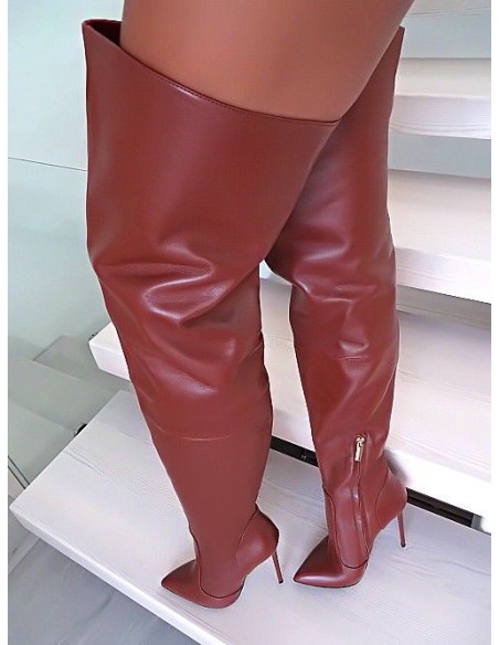 1969 Made in Italy Stiletto High Heels Leather Overknee Pigalle Boots Brown