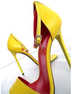 1969 Made in Italy Stiletto High Heels Pigalle Style Leather Sandals Yellow