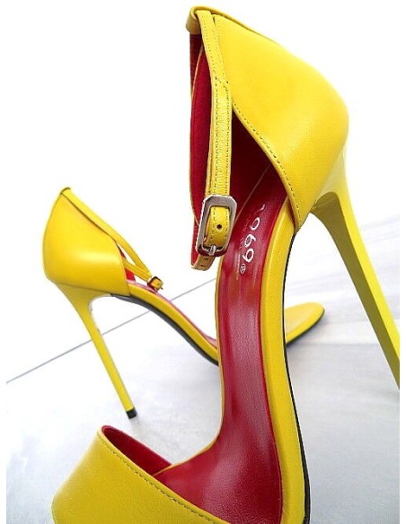 1969 Made in Italy Stiletto High Heels Pigalle Style Leather Sandals Yellow