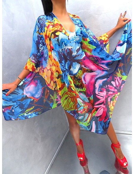 Fashion Designer Bright & Soft Silk Poncho Dress Tunic Top