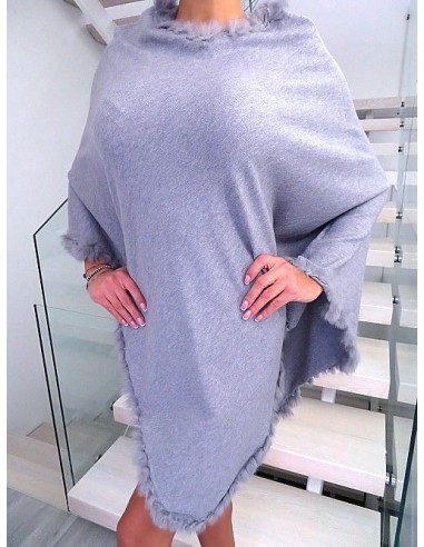 Memory & Co Designer Warm & Soft Fur Poncho Dress Tunic Top Grey