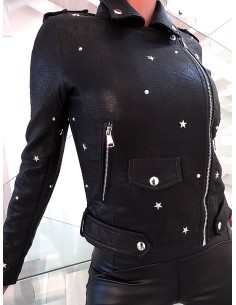 Blu Deise Original Designer Faux Leather Rivet Jacket Black