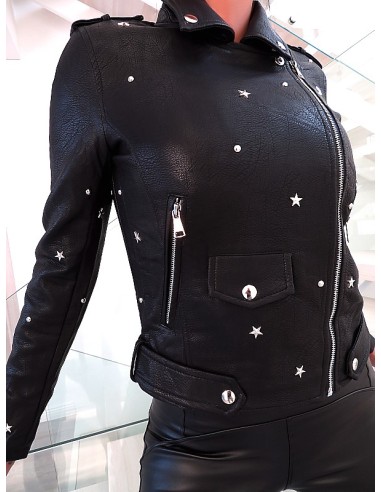 Blu Deise Original Designer Faux Leather Rivet Jacket Black