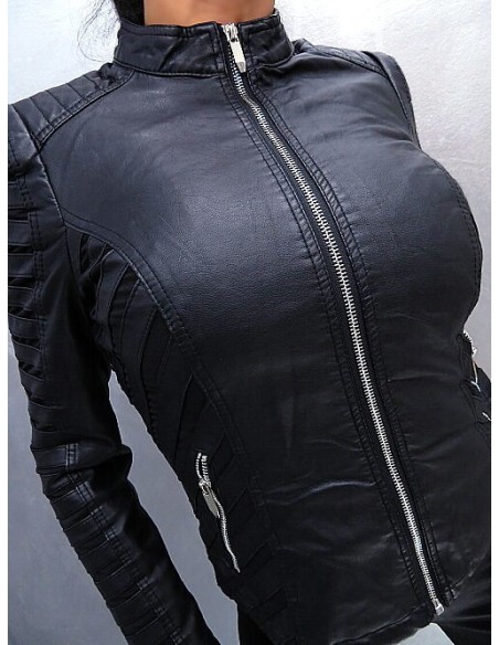 Blu Deise Original Designer Faux Leather Jacket Black