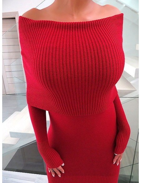 Bluoltre Original Bodycon Turtle Neck Stretch Dress Red