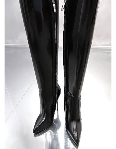 1969 Made in Italy Patent Leather Stiletto High Heels Pigalle Boots Black