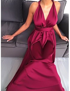 HDL Fashion Original Made in Italy Long Evening Dress Red Wine