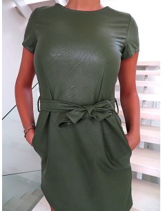 New Collection Original Made in Italy Faux Leather Designer Dress Green