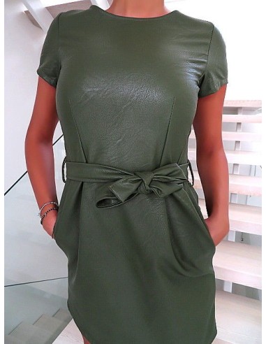 New Collection Original Made in Italy Faux Leather Designer Dress Green