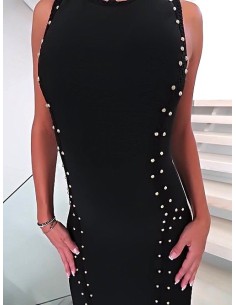 Manosque Original Couture Designer Rivets Bodycon Dress Black