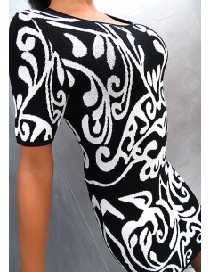 Lulu Original Designer Bodycon Classic Decollete Dress Black White