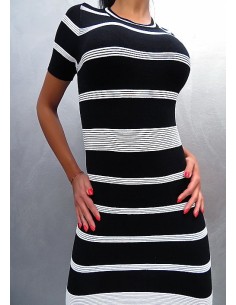 Lazy Girl Original Designer Bodycon Classic Decollete Dress Black White