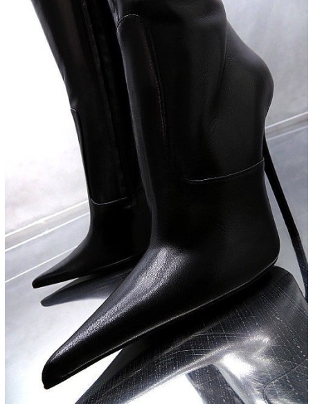 1969 Made in Italy Nappa Leather High Heels Iconic Pointy Boots Black