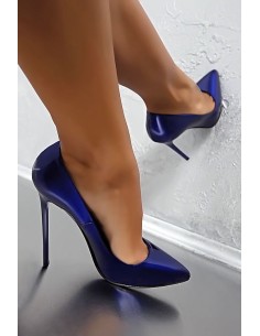 1969 Made in Italy Stiletto High Heels Pigalle Style Leather Pumps Blue