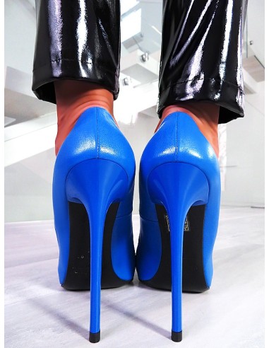 1969 Made in Italy Stiletto High Heels Pigalle Style Leather Pumps Blue