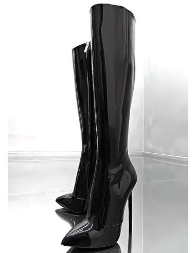 1969 Made in Italy Patent Leather Stiletto High Heels Pigalle Boots Black 45