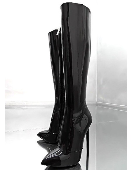 1969 Made in Italy Patent Leather Stiletto High Heels Pigalle Boots Black 45