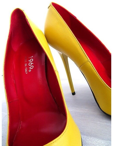 1969 Made in Italy Stiletto High Heels Anouk Style Leather Pumps Yellow