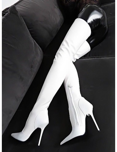 1969 Made in Italy High Heels Leather Overknee Anouk Stretch Boots White