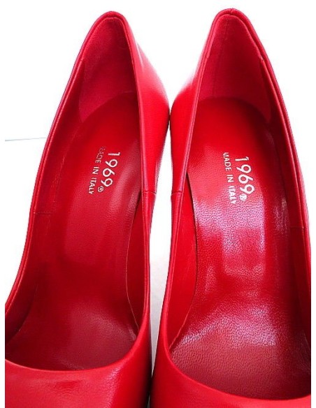 1969 Made in Italy Stiletto High Heels Pigalle Style Leather Pumps Red 36