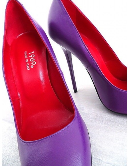 1969 Made in Italy Stiletto High Heels Anouk Style Leather Pumps Viola 40