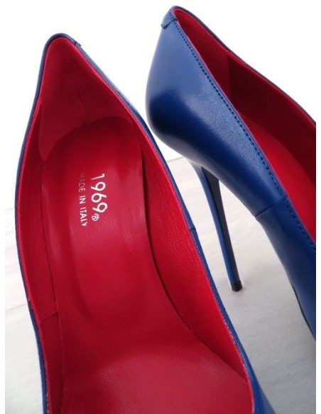 1969 Made in Italy Stiletto High Heels Anouk Style Leather Pumps Blue 35