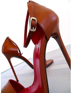 1969 Made in Italy Stiletto High Heels Pigalle Style Leather Sandals Brown 45