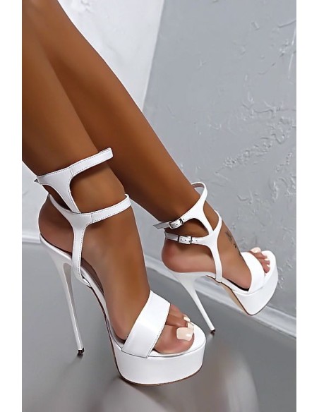 1969 Made in Italy Stiletto High Heels Iconic Platform Leather Sandals White 36