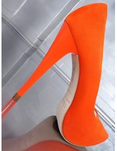 1969 Made in Italy High Heels Stiletto Platform Leather Pumps Orange 41