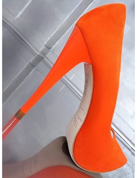 1969 Made in Italy High Heels Stiletto Platform Leather Pumps Orange 41