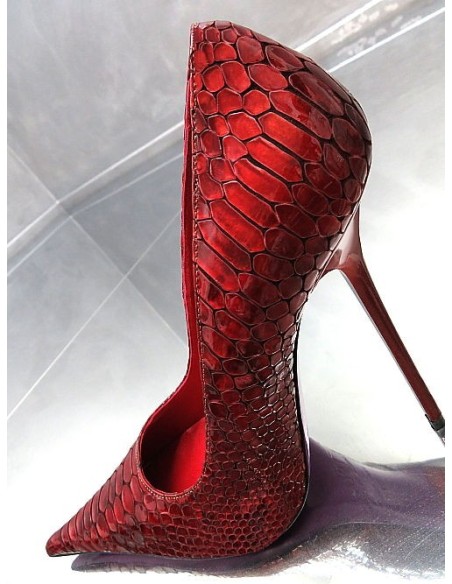 1969 Made in Italy High Heels Iconic Pointy Leather Pumps Python Red 35