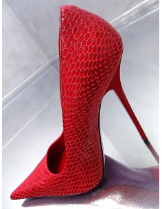 1969 Made in Italy High Heels Iconic Pointy Leather Pumps Snake Red 36