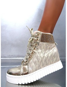 GOGO Original Iconic High Top Sneakers Boots Crystals Gold 39