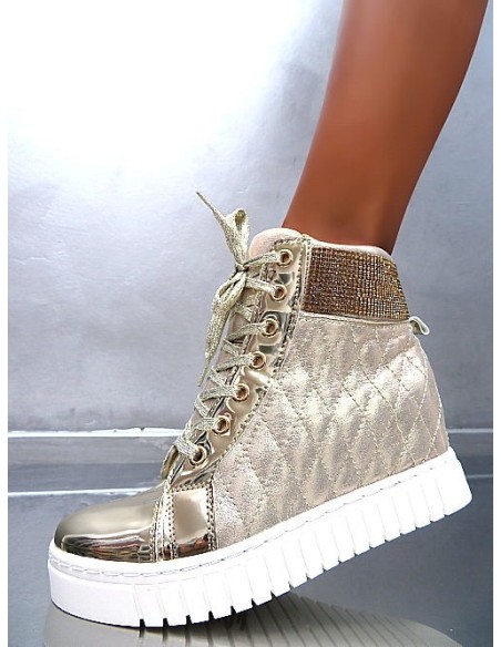 GOGO Original Iconic High Top Sneakers Boots Crystals Gold 39