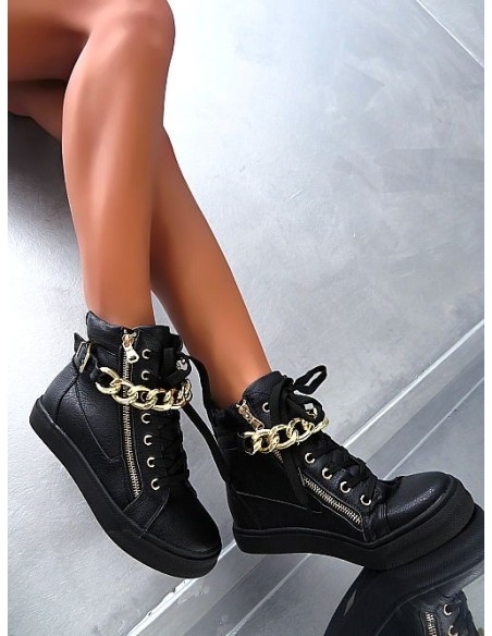 Flyfor Original Iconic High Top Sneakers Gold Chain Boots Black 35