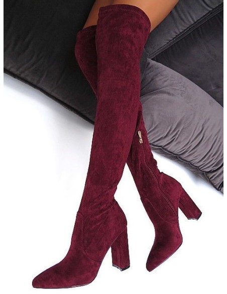 Diamantique Original High Heels Overknee OTK Stretch Boots Wine Red 37