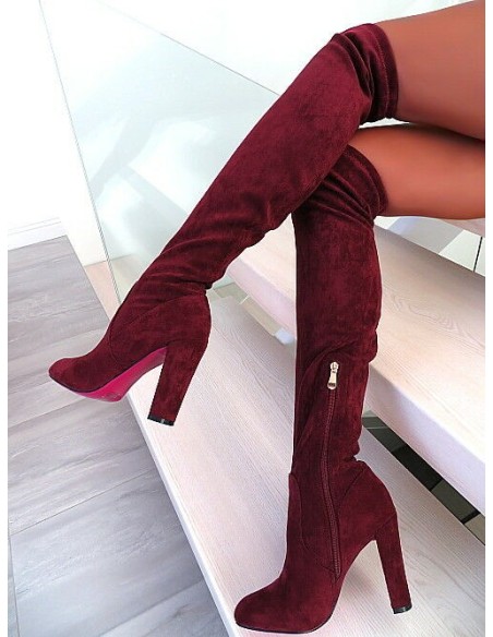 Diamantique Original High Heels Overknee OTK Stretch Boots Wine Red 35