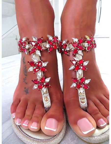 Mellisa Original Designer Sandals Crystals Red 38