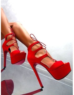 Diamantique Original High Heels Platform Sandals Red 36