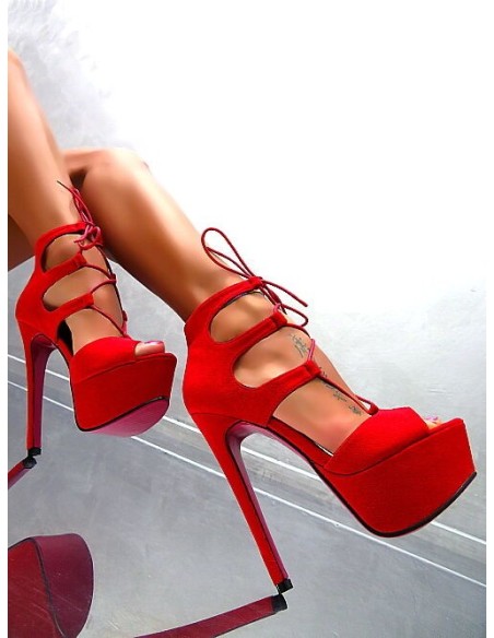 Diamantique Original High Heels Platform Sandals Red 36