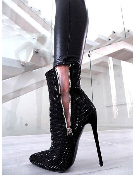 Dame Rose Original High Heels Crystals Pointy Boots Black 35