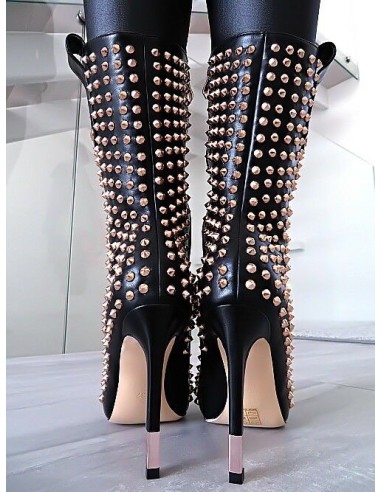 Dame Rose Original High Heels Gold Spikes Pointy Boots Black 35