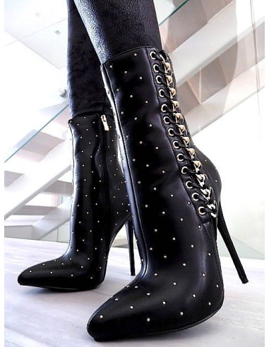 Dame Rose Original High Heels Gold Studs Corset Boots Black 35