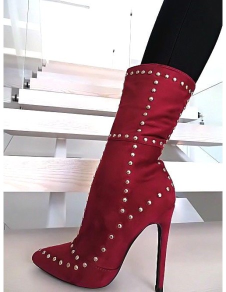 Lavie Original High Heels Rivets Pointy Boots Red 36